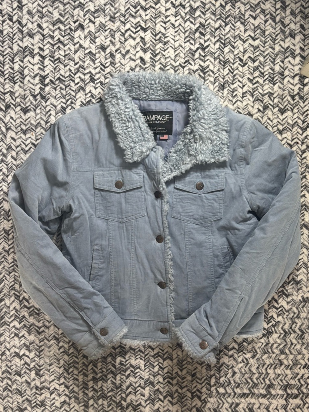 Y2K Rampage Light Blue Fur Lined Trim Corduroy Jean Jacket Women’s Medium
